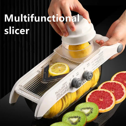 Multifunctional Lemon Slicer Vegetable Grater With Basket,V-blade Fruit
