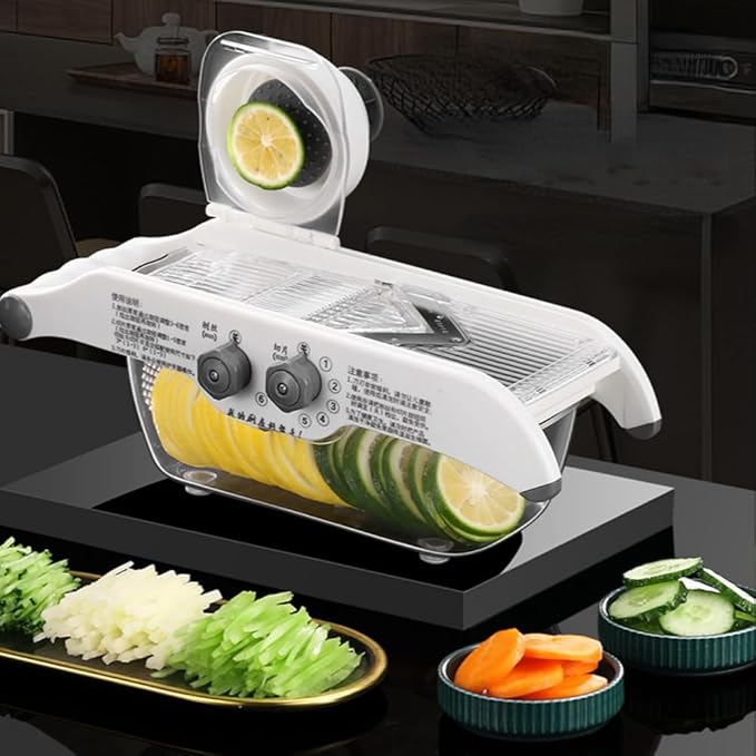 Multifunctional Lemon Slicer Vegetable Grater With Basket,V-blade Fruit